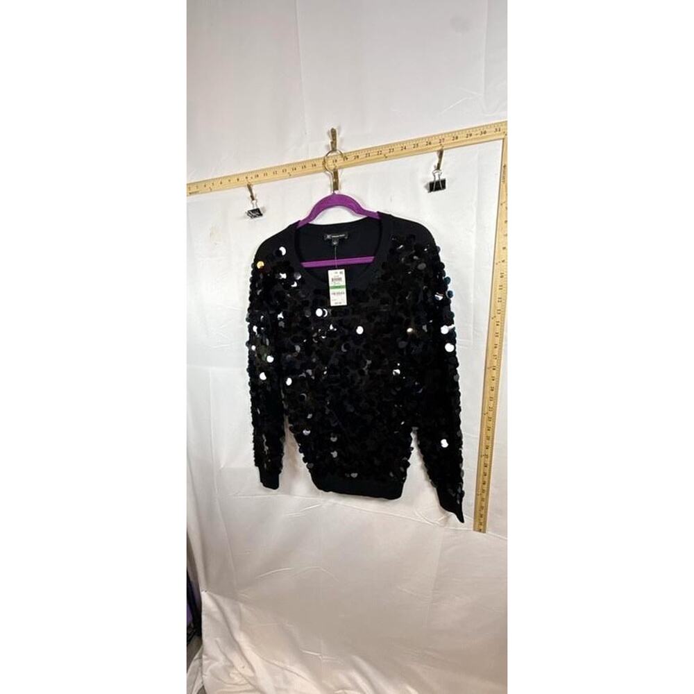 INC International Concepts Womens Sweater NWT L Black Sequin Glam Crewneck Top - Picture 4 of 8